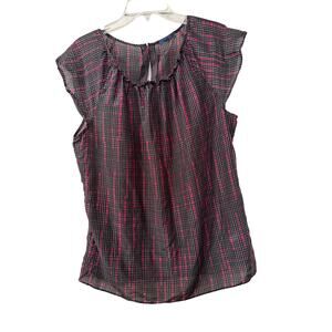 Gap Black/Pink Short Sleeve Blouse Sheer